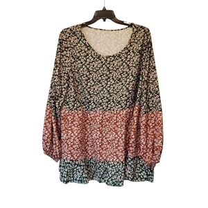 🍀Floral Patterned Long Sleeve Blouse Size 5X